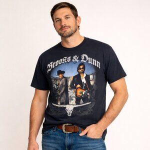 Band Graphic T-Shirt Brooks & Dunn Western Steer Skull Tee XL
